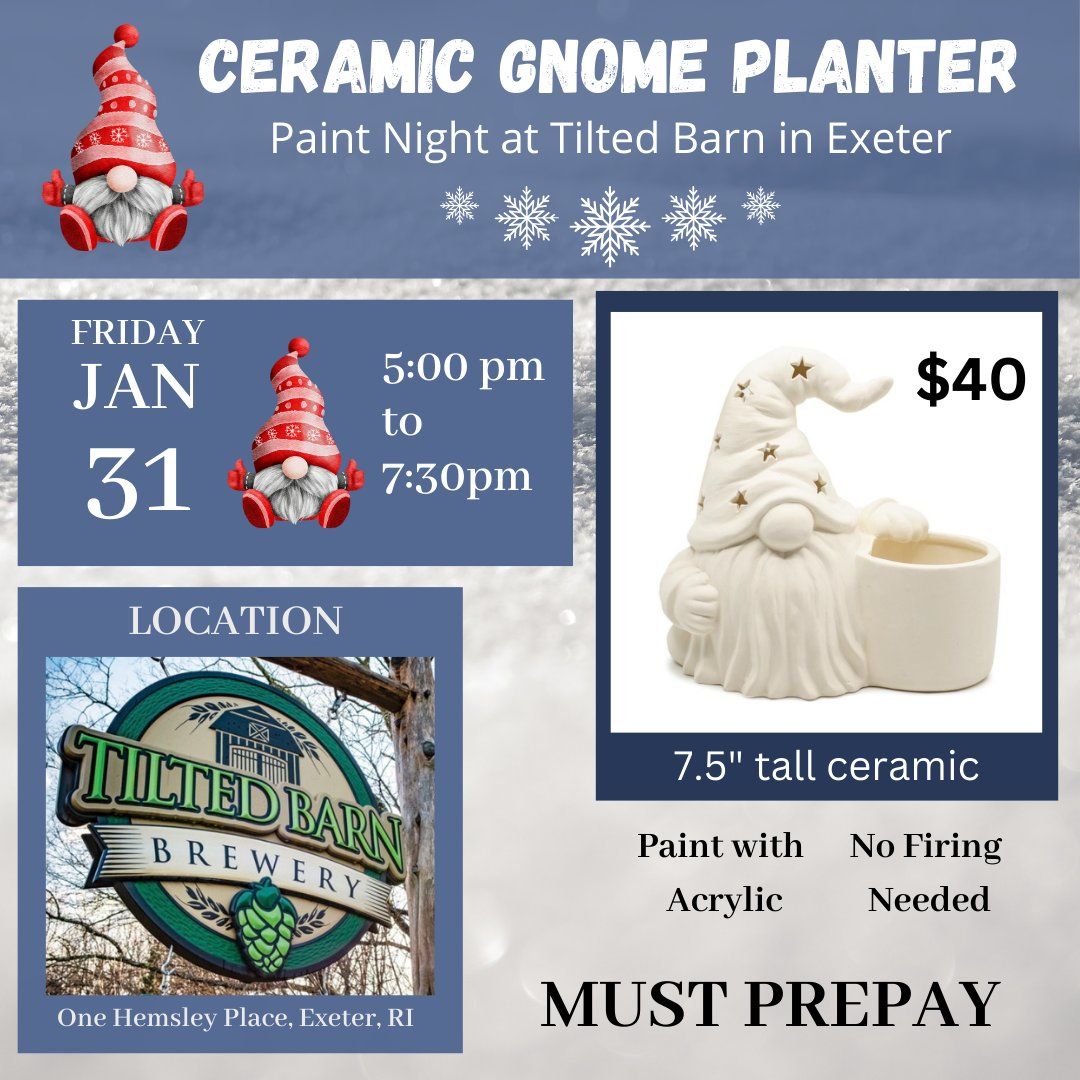 Ceramic Gnome Planter Paint Night at Tilted Barn Brewery in Exeter