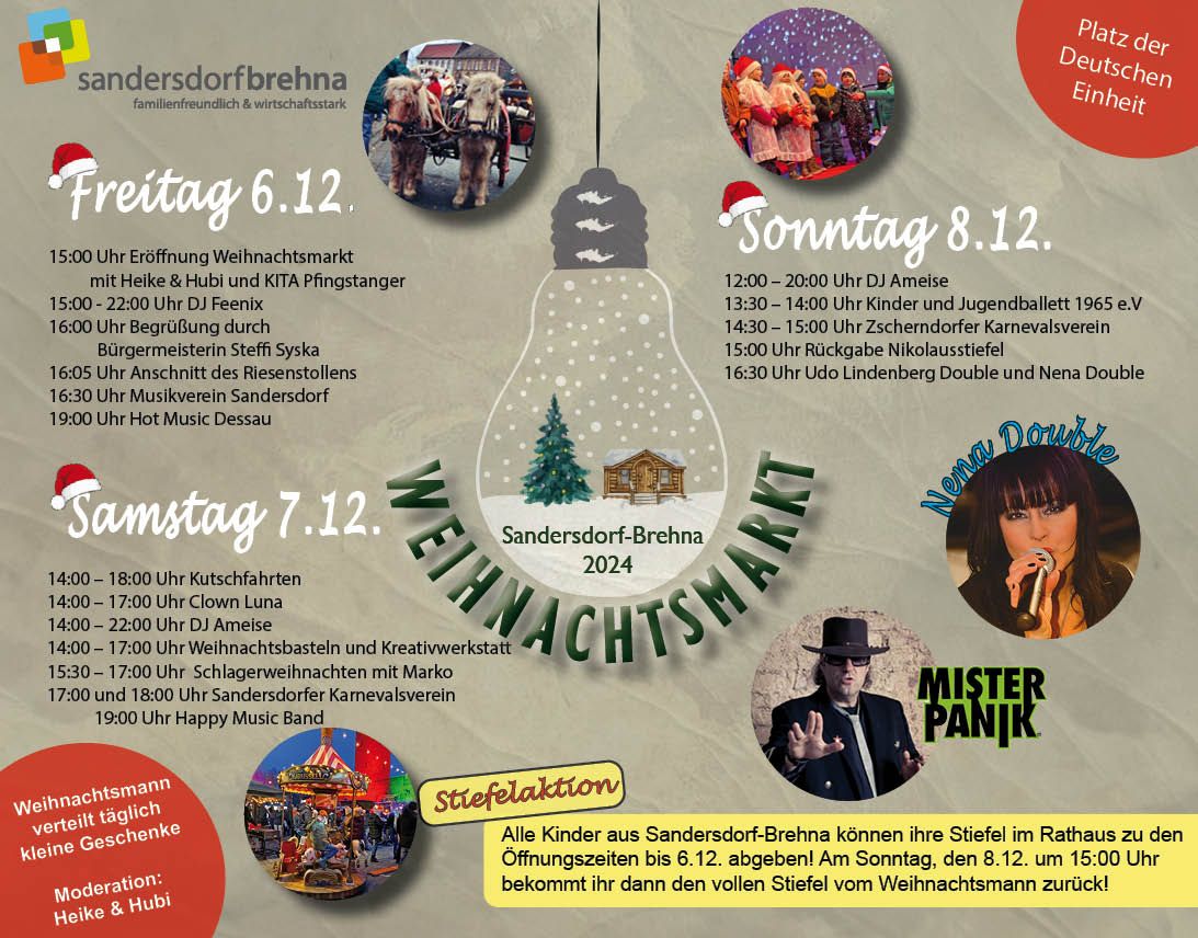 Weihnachtsmarkt in Sandersdorf-Brehna 6.-8.12.2024