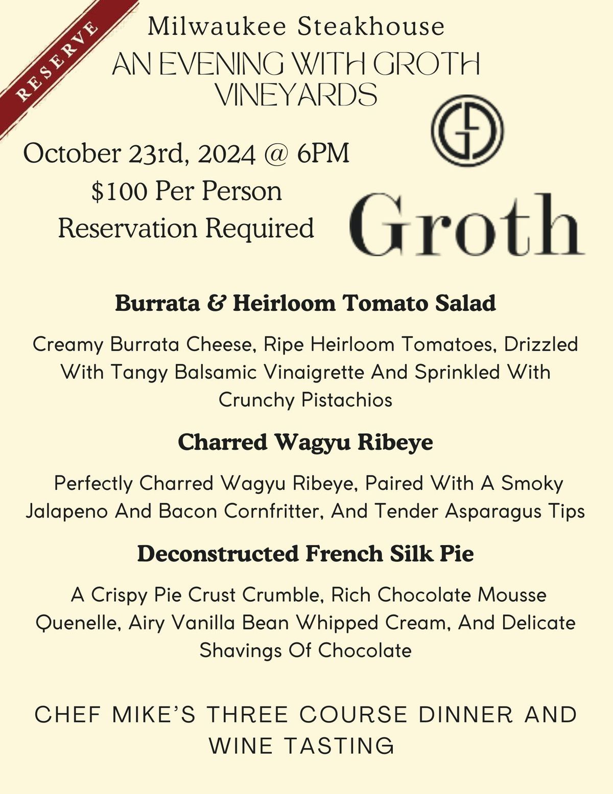 Milwaukee Steakhouse an Evening with Groth Vineyard