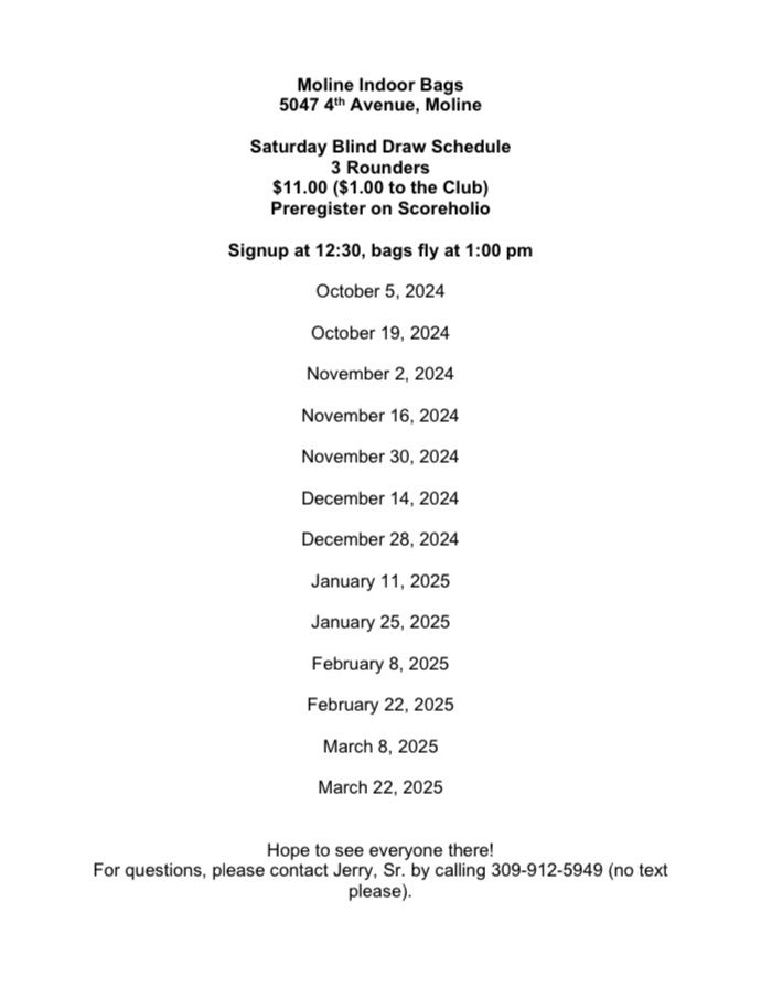 Saturday Blind Draw Schedule