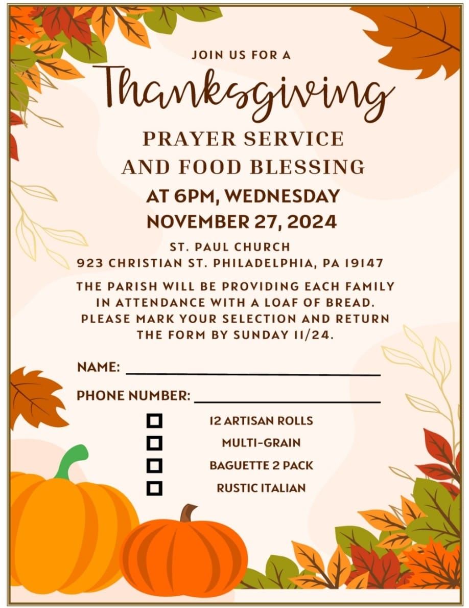 Thanksgiving Prayer Service and Food Blessing 