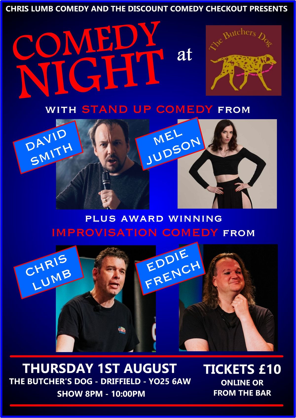 COMEDY NIGHT at The Butchers Dog - Thursday 1st August