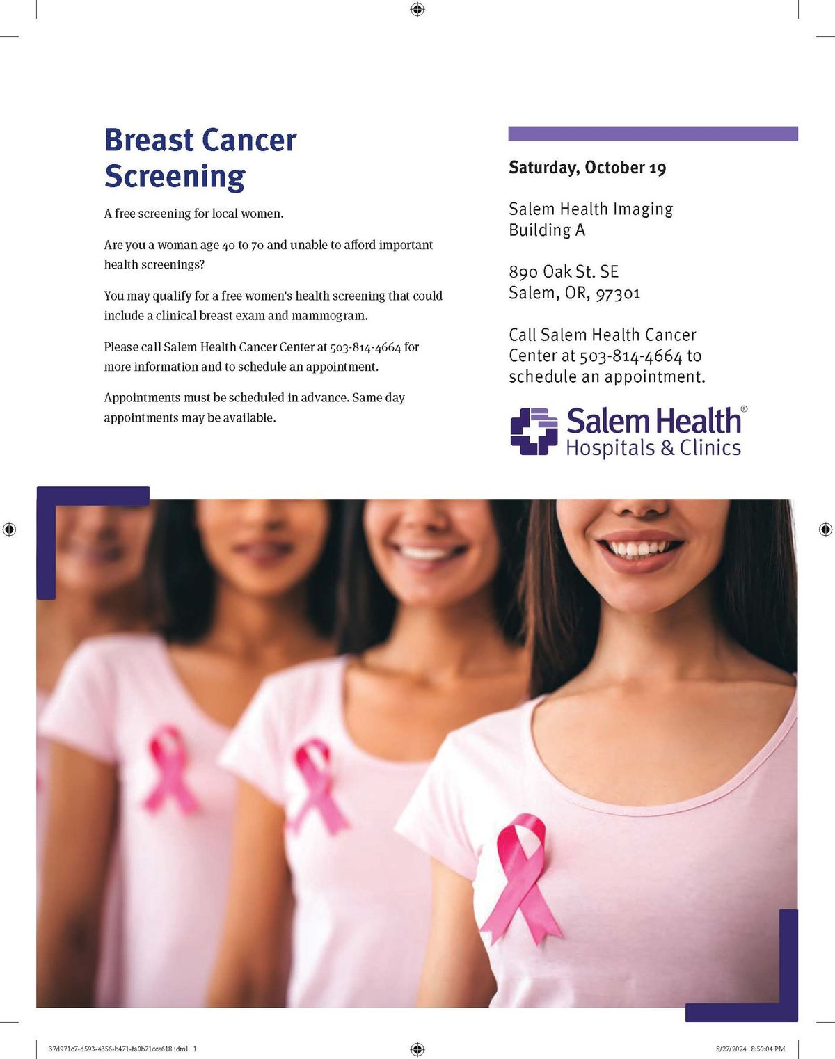 Breast cancer screening (NOTE: Appointment required)