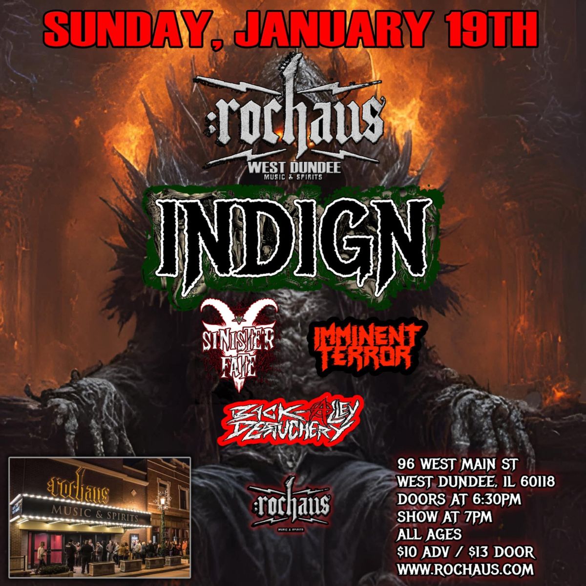 Rookies Rochaus Presents Sunday Night Live Jan 19th w\/ Indign, Sinister Fate, Imminent Terror, B.A.D