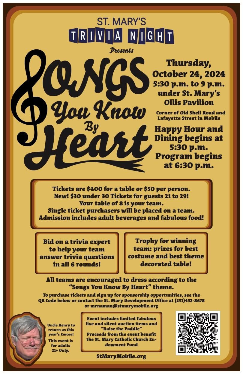 St. Mary's Trivia Night! Songs You Know by Heart! 