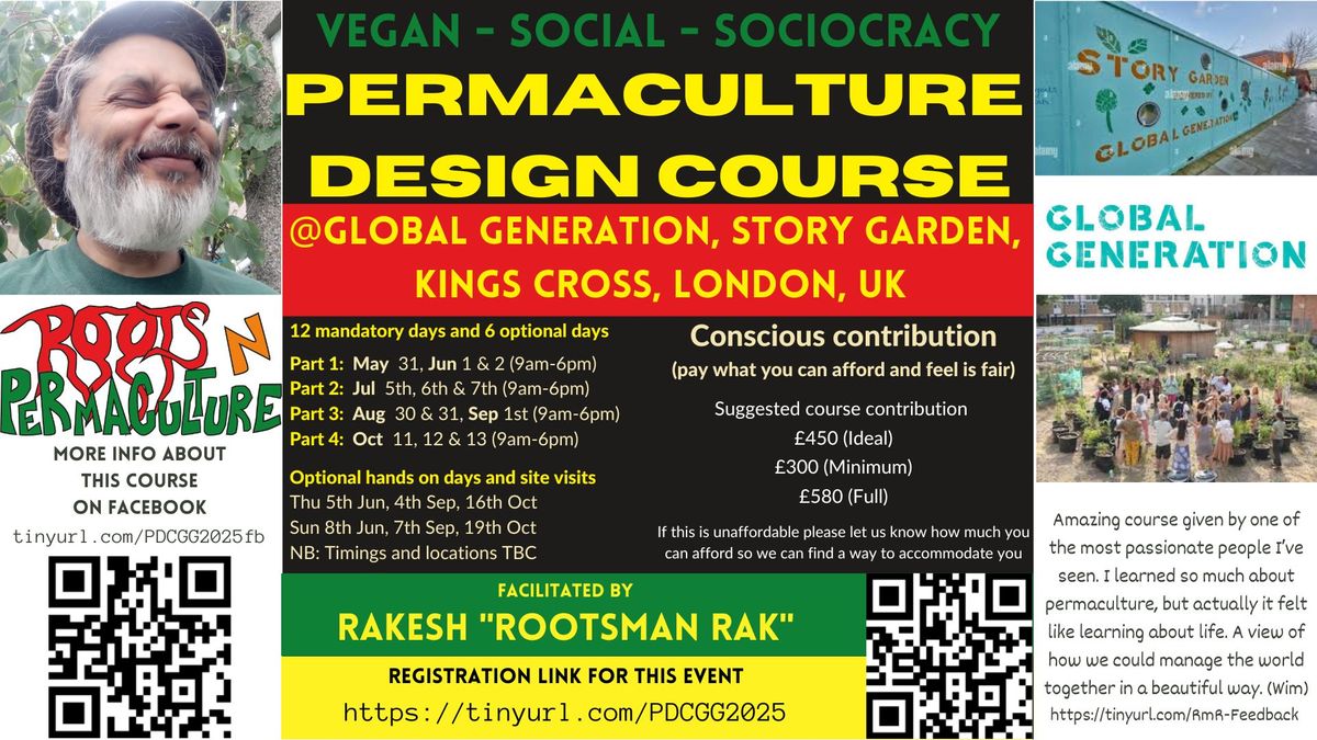 12 to 18 day Urban - Vegan - Permaculture Design Course (emphasis on Decolonisation Art & Music)