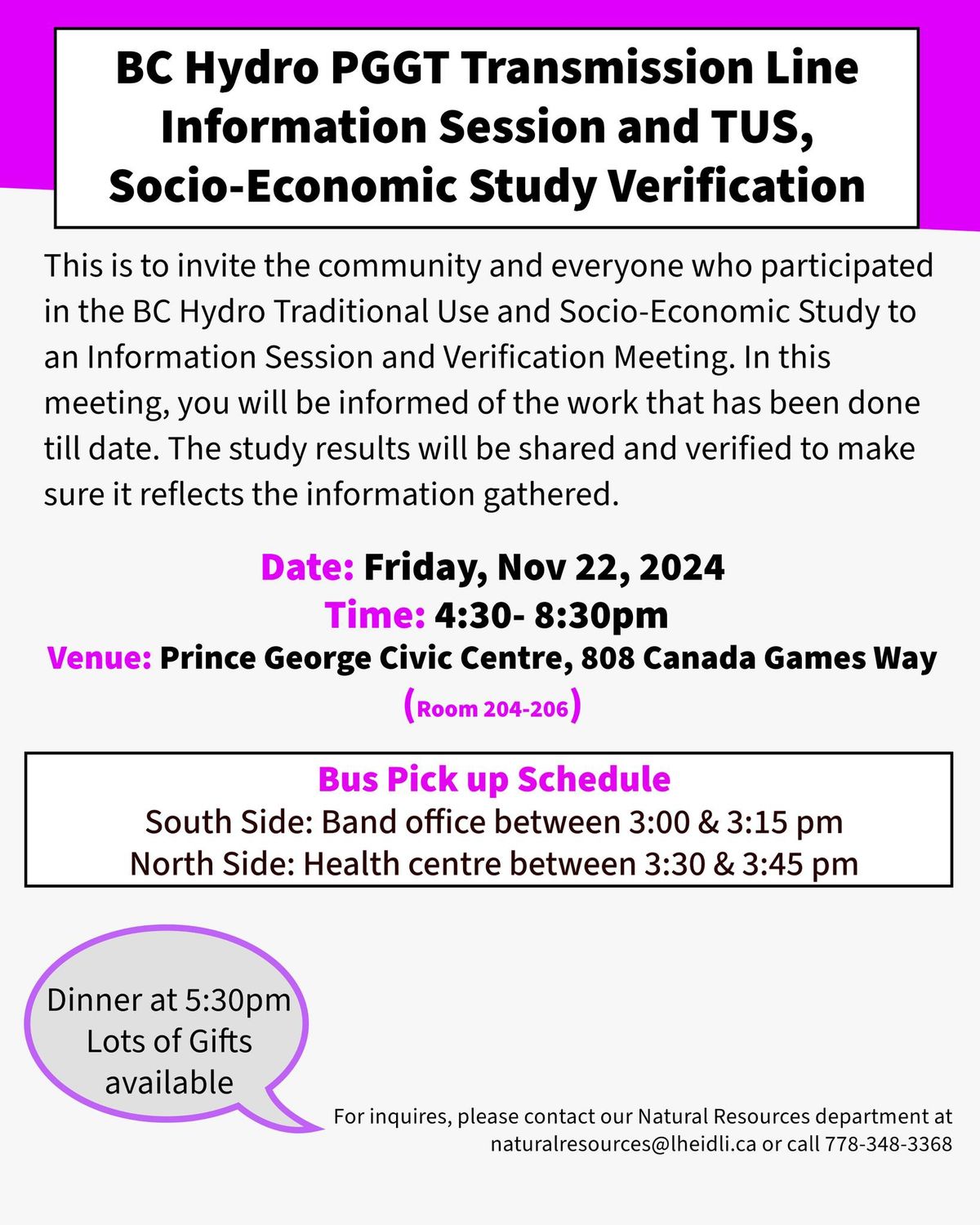 BC Hydro PGGT transmission Line Information Session and TUS, Socio-Economic Study Verification