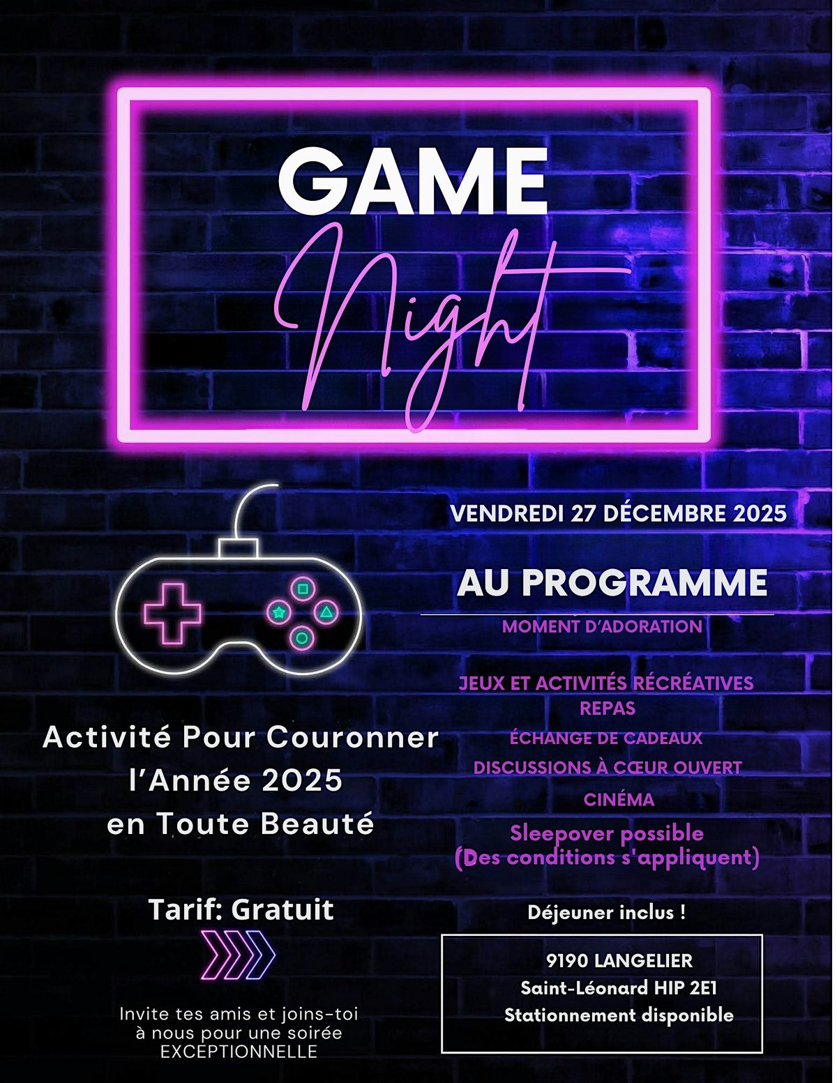 Fin d'Ann\u00e9e  en Feu : Adoration, Game Night & Cin\u00e9ma