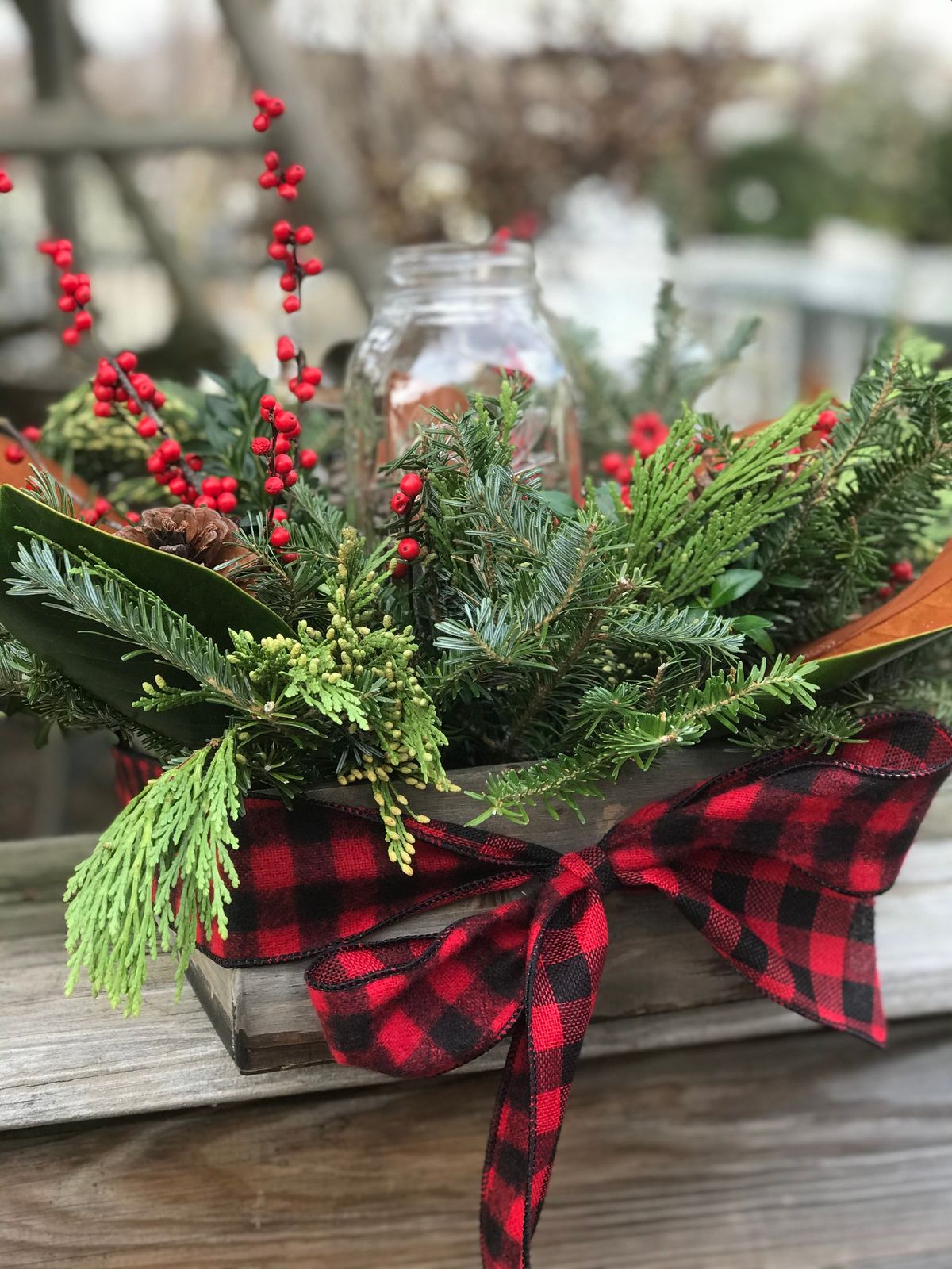 Mason Jar Holiday Box Centerpiece at the Cold Harbor Brewing Company Session 2