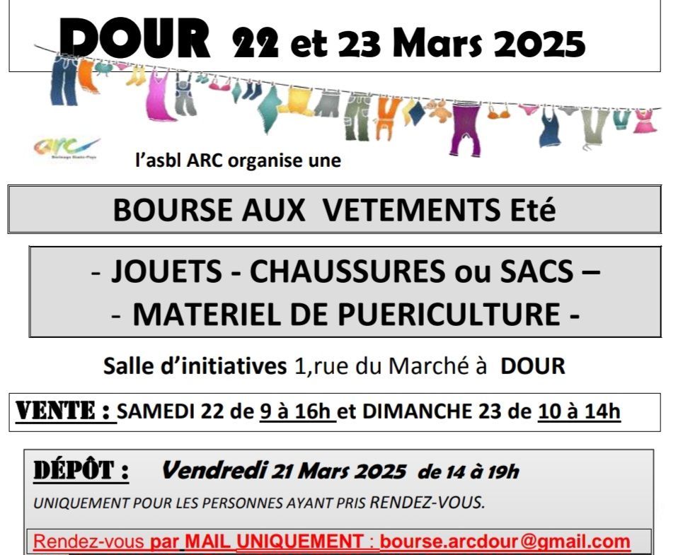 bourse aux v\u00eatements, jeux, chaussures, sacs, puericulture