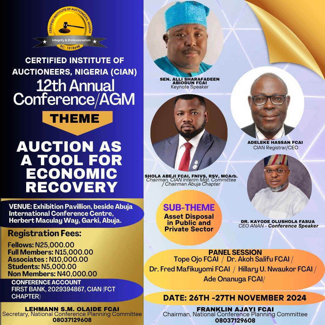 12TH ANNUAL CONFERENCE \/ AGM OF THE CERTIFIED INSTITUTE OF AUCTIONEERS NIGERIA