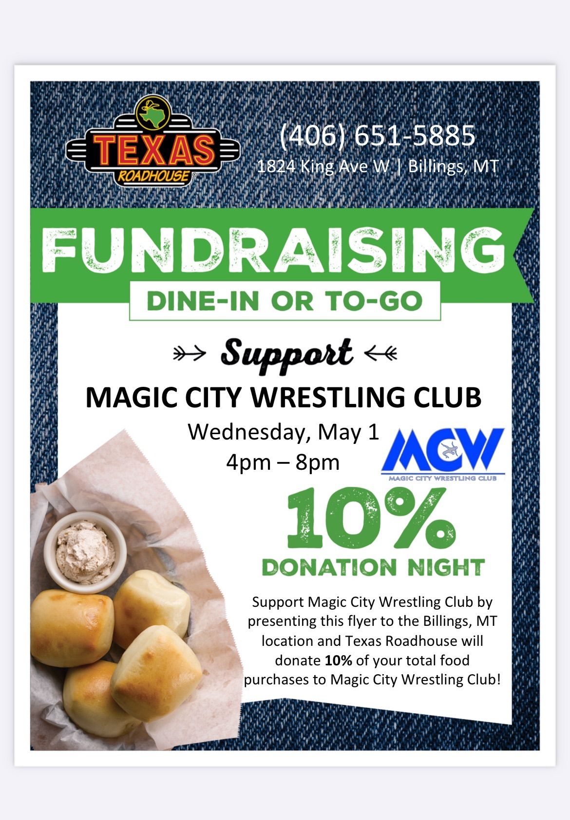 Magic City Wrestling Club Texas Roadhouse dine in fundraiser 