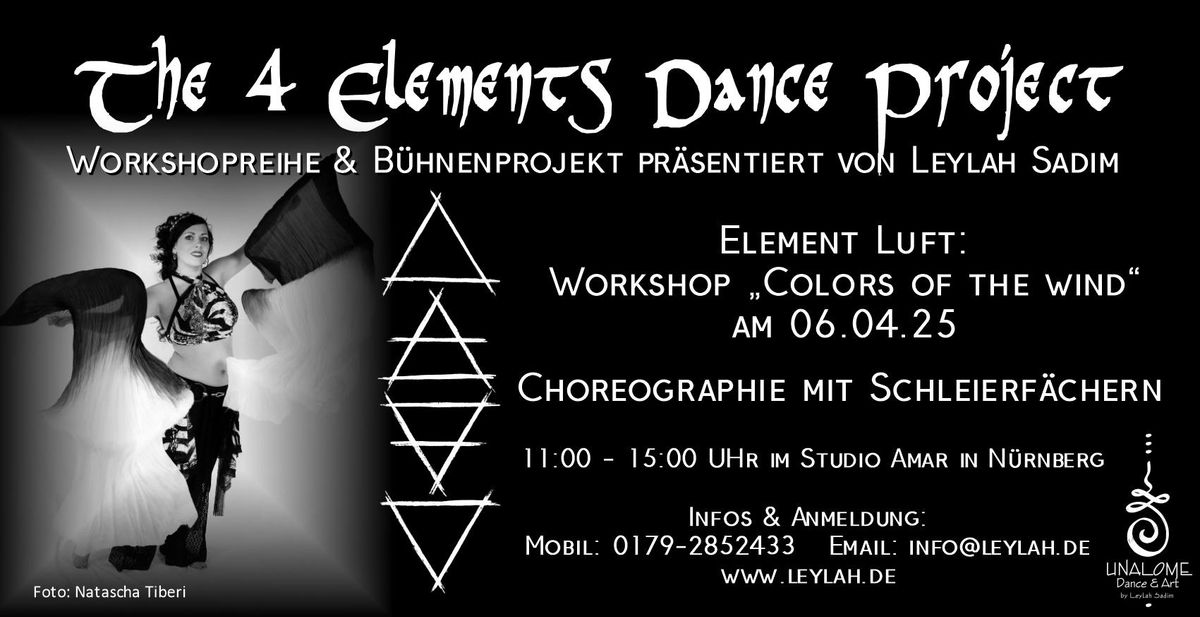 The 4 Elements Dance Projekt: "Colors of the Wind" - Fantasy Fusion Workshop mit Schleierf\u00e4chern