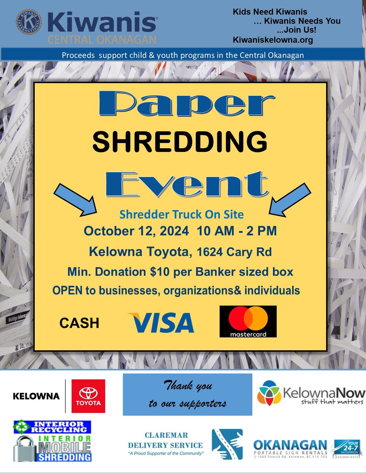 Kiwanis Club of the Central Okanagan Paper Shredding Event