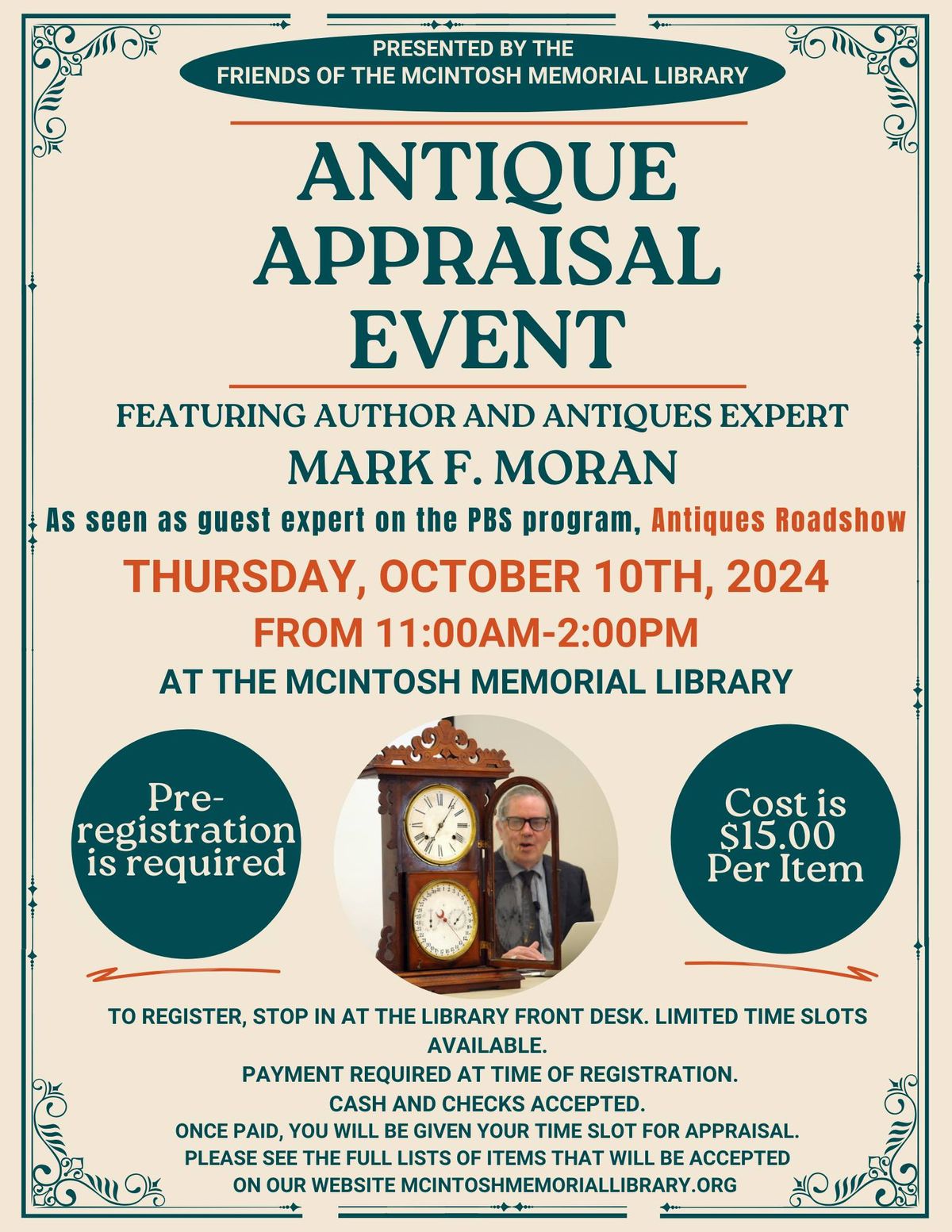 Antique Appraisal Event by the Friends of the McIntosh Memorial Library