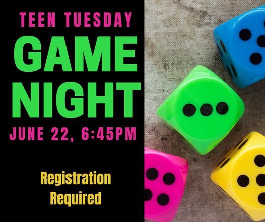 Teen Tuesday Game Night Ruth Culver Community Library Prairie Du Sac Wi 22 June 2021