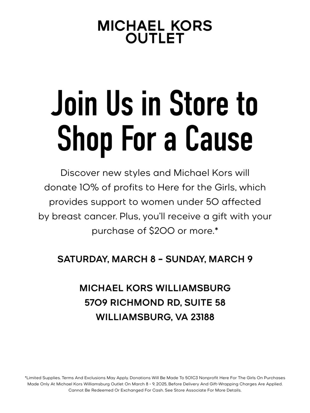 Shop For a Cause - Michael Kors Williamsburg