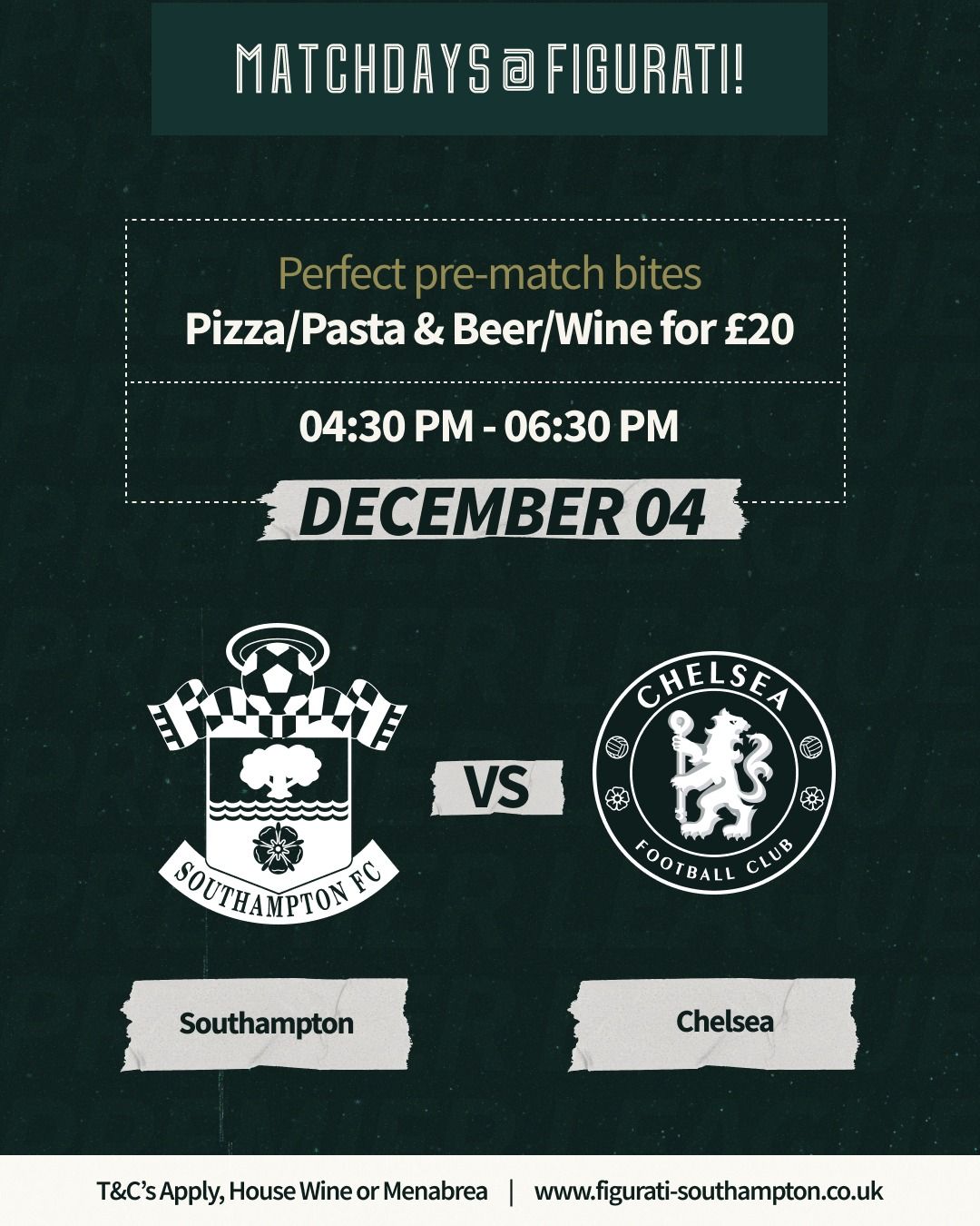 Match day \u00a320 Deal - Southampton Mens vs Chelsea