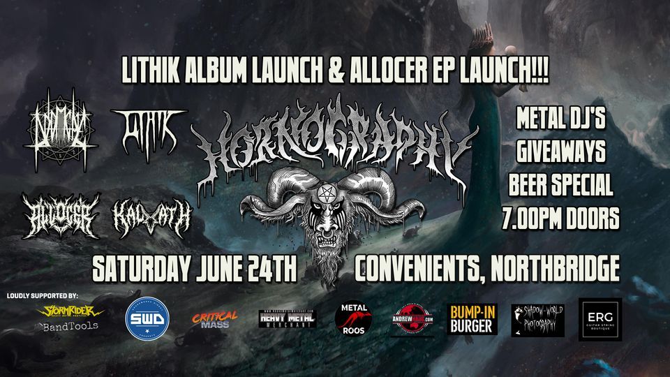 This week! Hornography - Doomcave, Lithik (Album Launch), Allocer (EP Launch), Kalvath