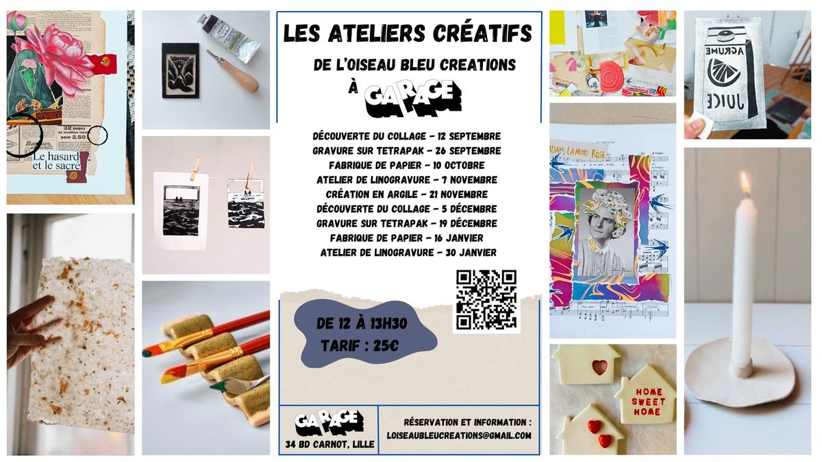 Ateliers cr\u00e9atifs avec l'Oiseau Bleu Cr\u00e9ations \u00e0 GARAGE \ud83c\udfa8