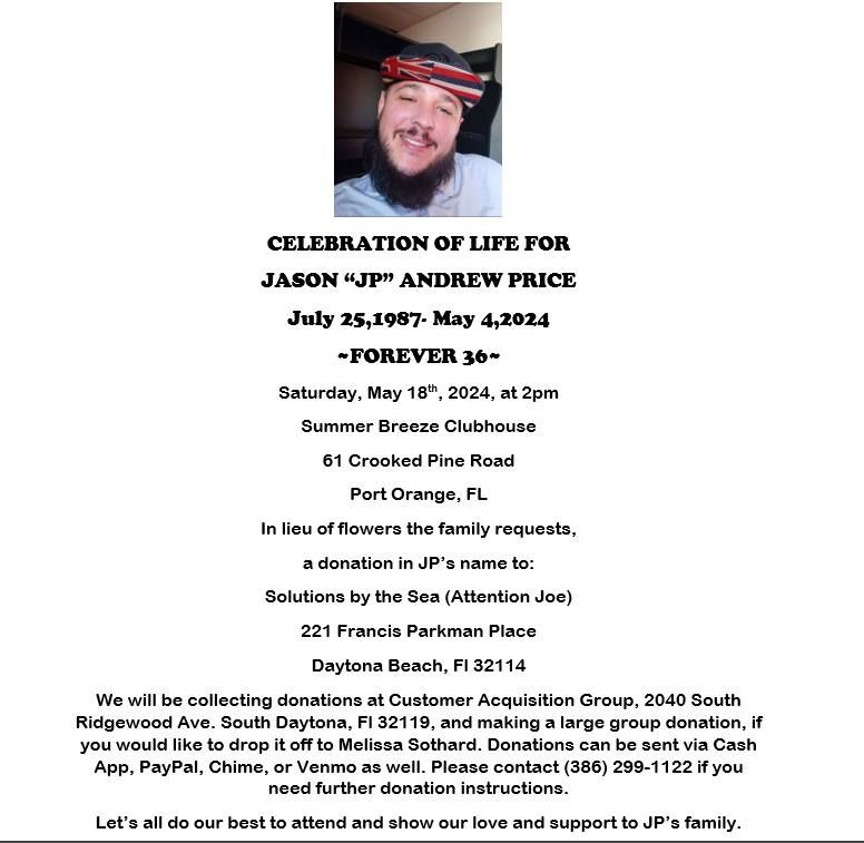 Jason "JP" Price's Celebration of Life