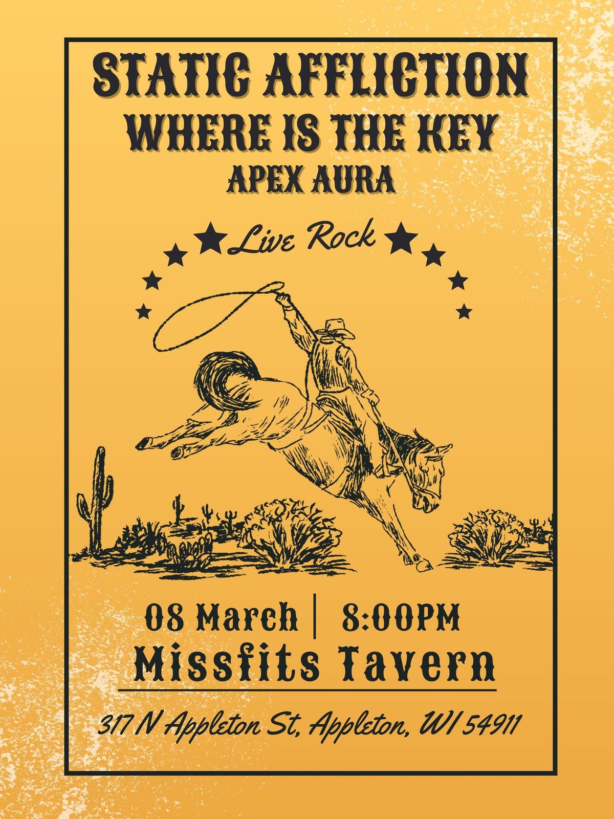 Missfits Tavern Presents: Static Affliction,  where is THE key, and Apex Aura