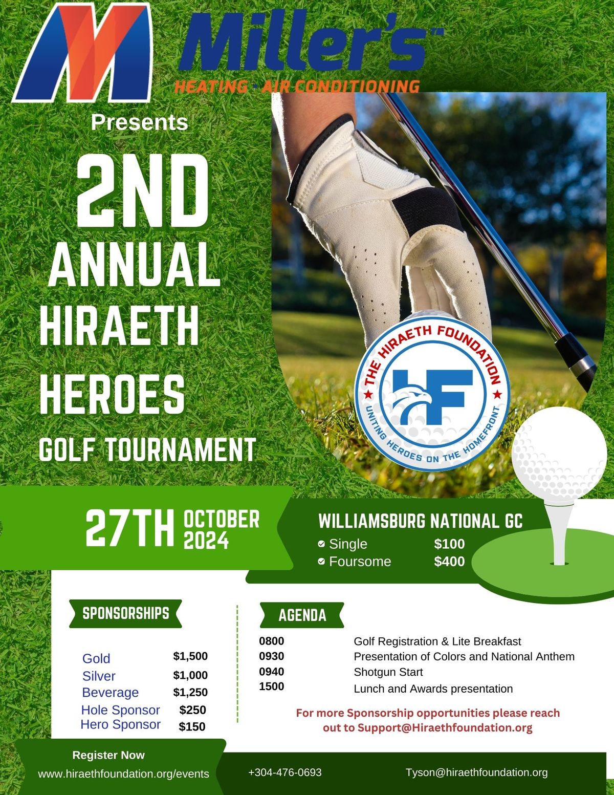 2nd Annual Hiraeth Heroes Golf Tournament - Presented by Millers Heating and Air Conditioning 