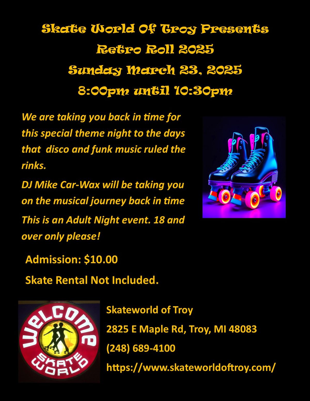 Retro Roll 2025 at Skateworld of Troy with DJ Mike Car-Wax