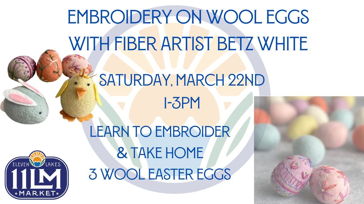 Embroidery on Wool Eggs with Fiber Artist Betz White