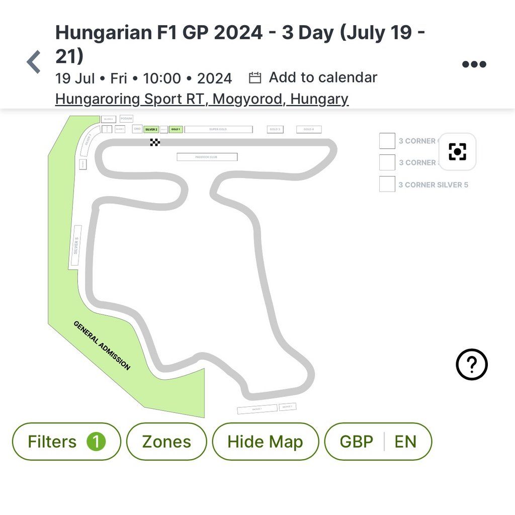 Hungary F1 GP 3 day general admission (19-21 July)