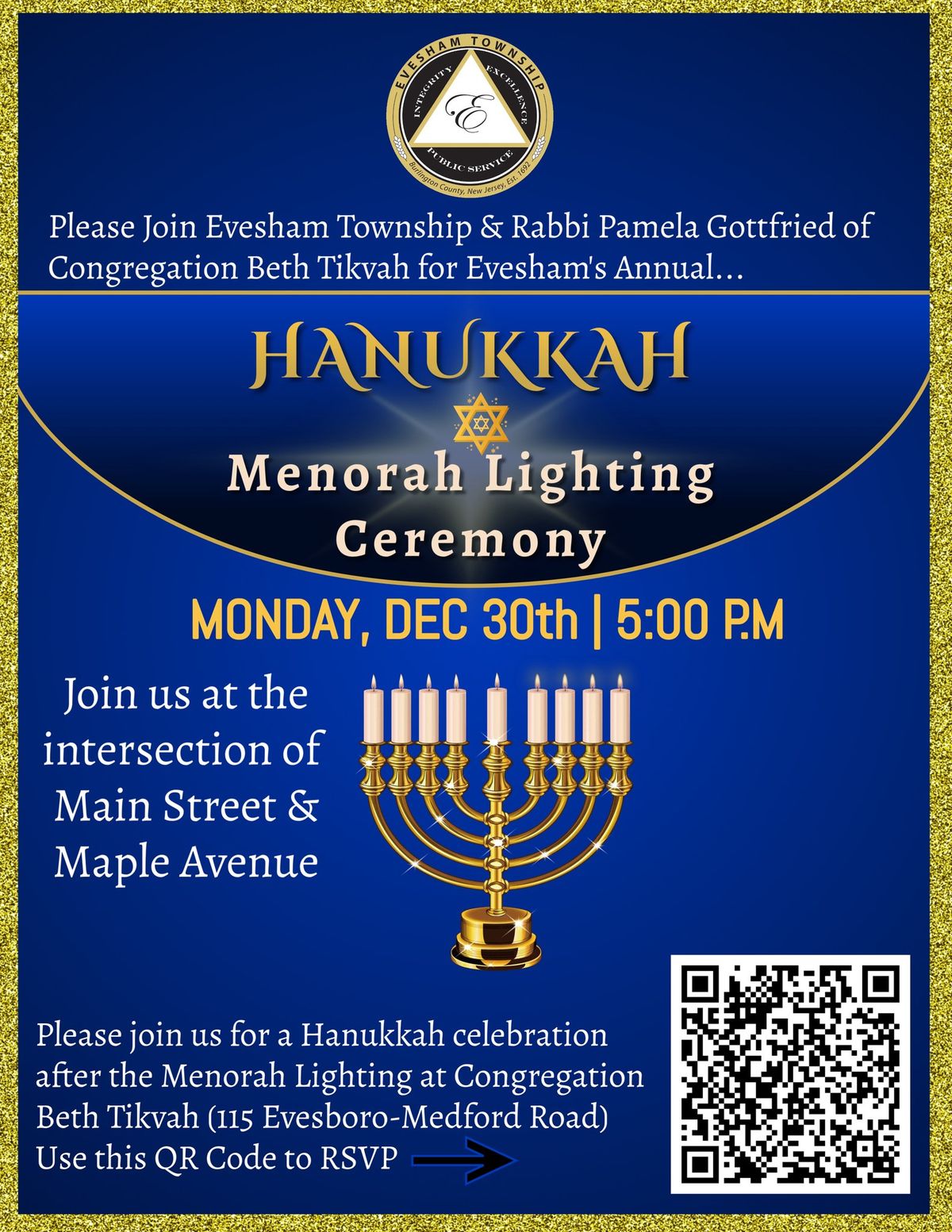 Evesham Twp. Menorah Lighting Ceremony and Hanukkah Celebration