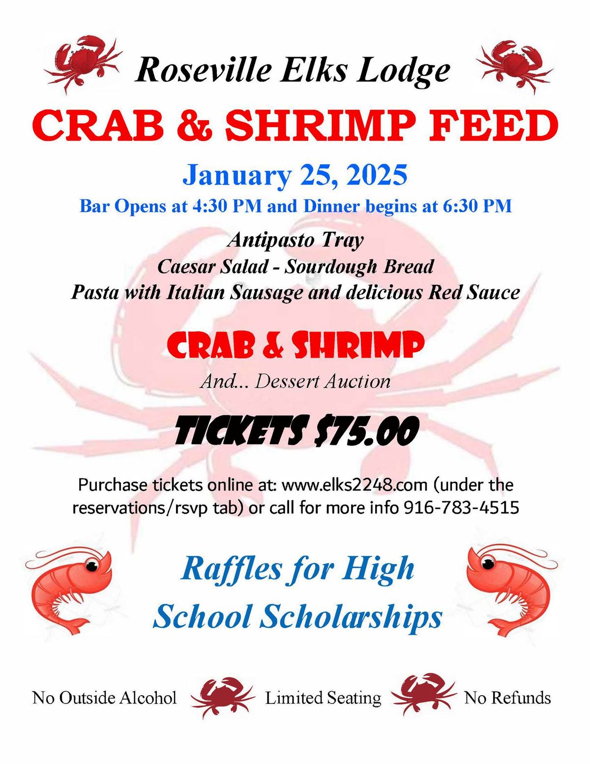 SOLD OUT!!!!  Annual Roseville Crab and Shrimp Feed