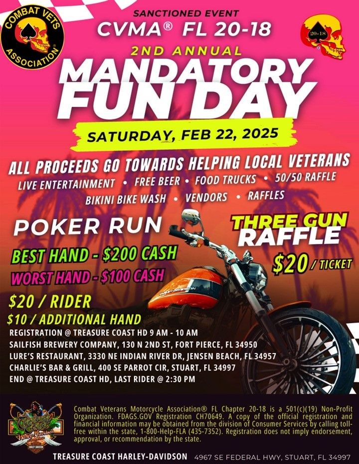 CVMA\u00ae FL 20-18, 2nd Annual Mandatory Fun Day Poker Run (Sanctioned Event)