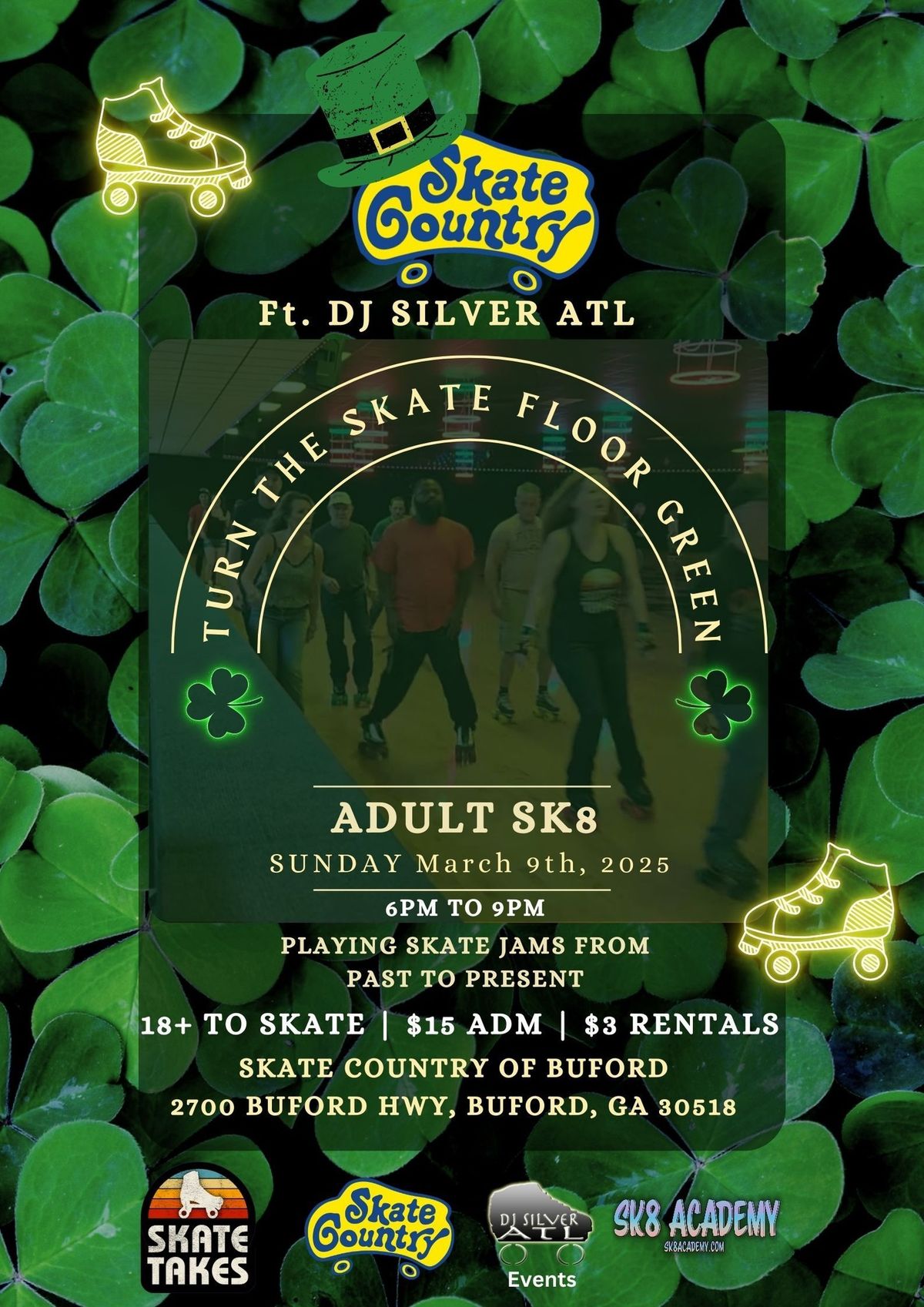 Adult Sk8 ft DJ Silver ATL Turn the Skate Floor Green