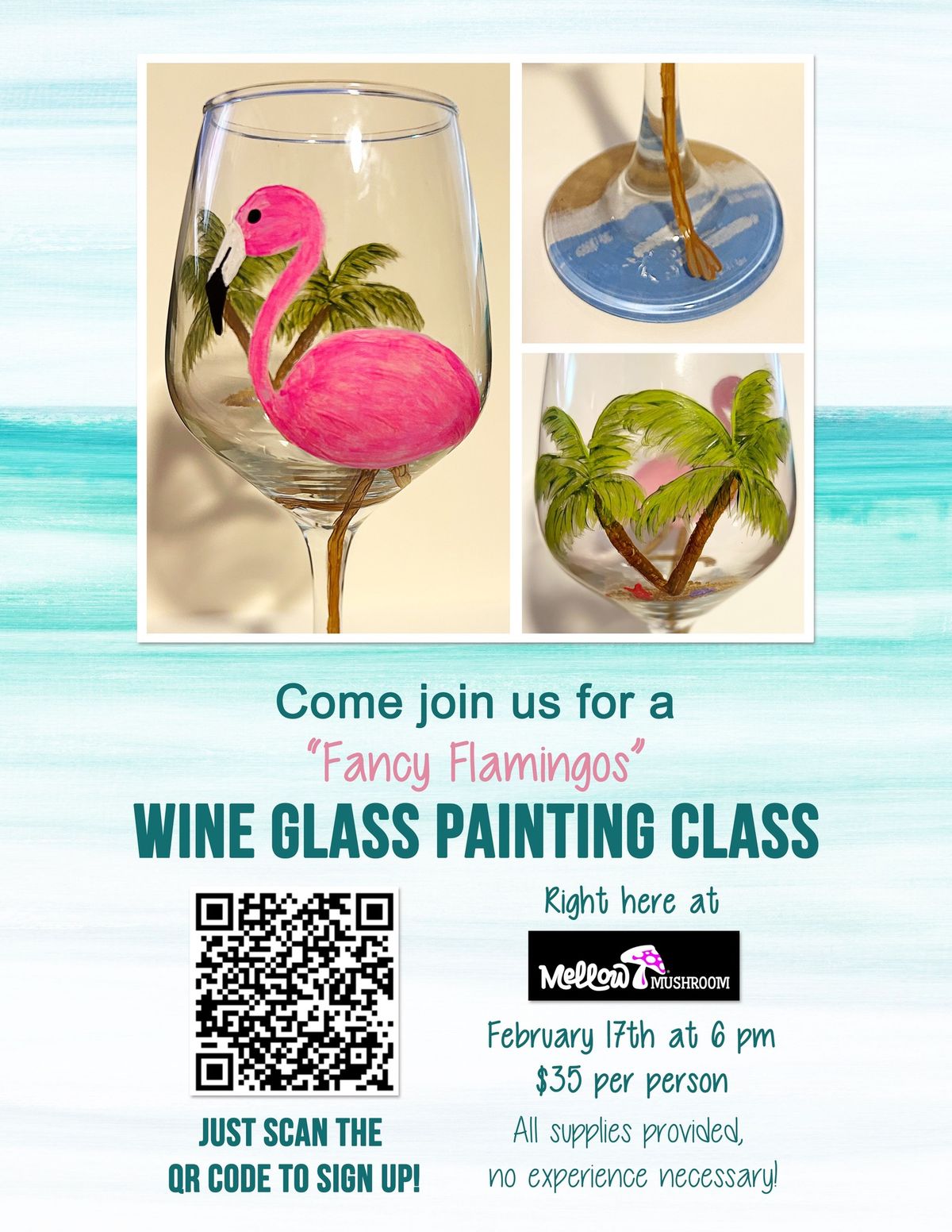 Fancy Flamingos \ud83e\udda9 | Wine Glass Painting Class \ud83c\udfa8 