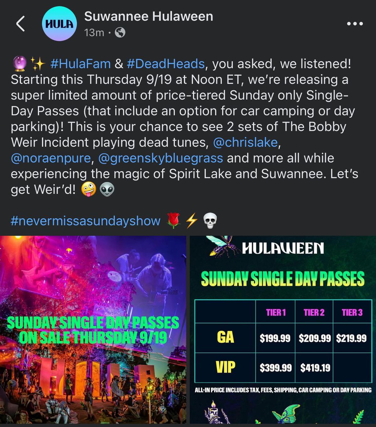 Suwannee Hulaween - 4 Day Pass at Spirit of the Suwannee Music Park