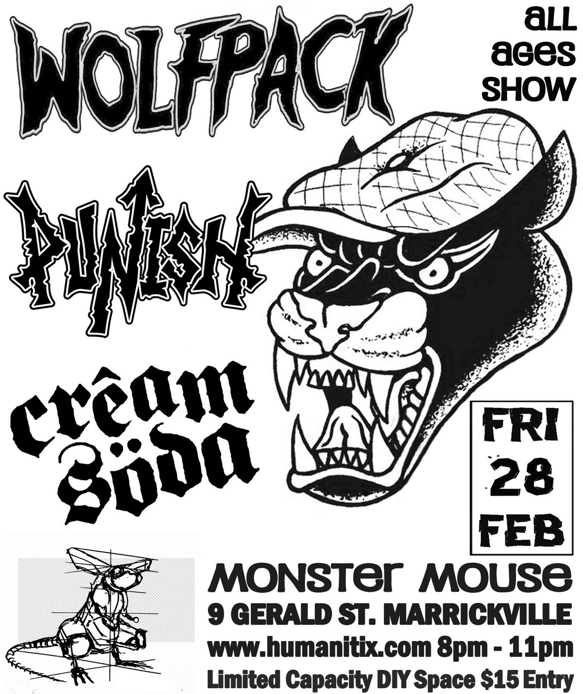 All Ages DIY show with Wolfpack + Punish + Cream Soda