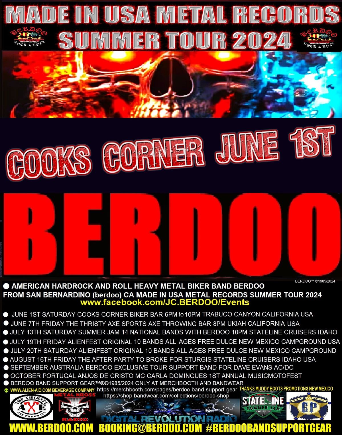 \ud83d\udd34BERDOO JUNE 1ST COOKS CORNER AMERICAN HARDROCK BIKER BAND BERDOO FROM SAN BERNARDINO CA 