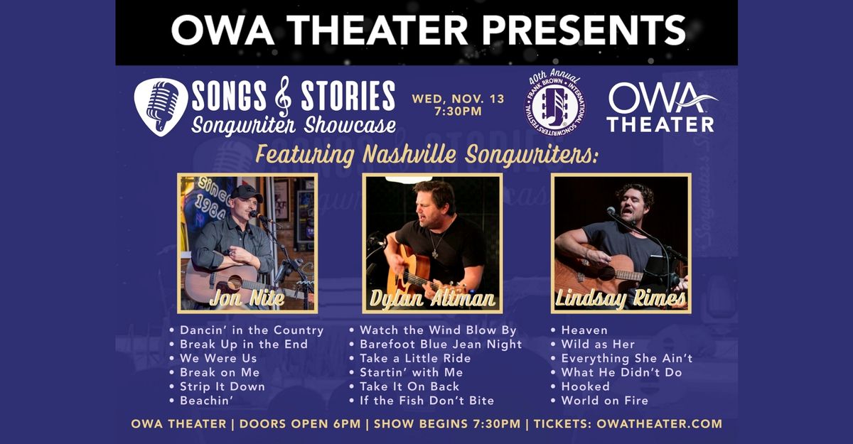 Hit Songwriters Dylan Altman, Jon Nite and Lindsay Rimes ONE NIGHT ONLY FBISF show at OWA Theater!