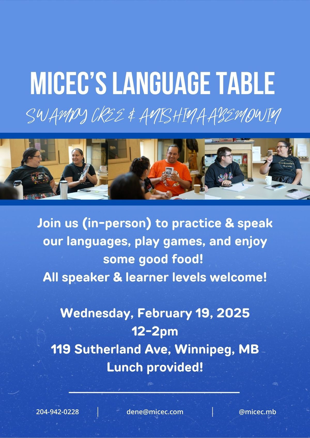 MICEC's Language Table (Swampy Cree & Anishinaabemowin) - IN PERSON!