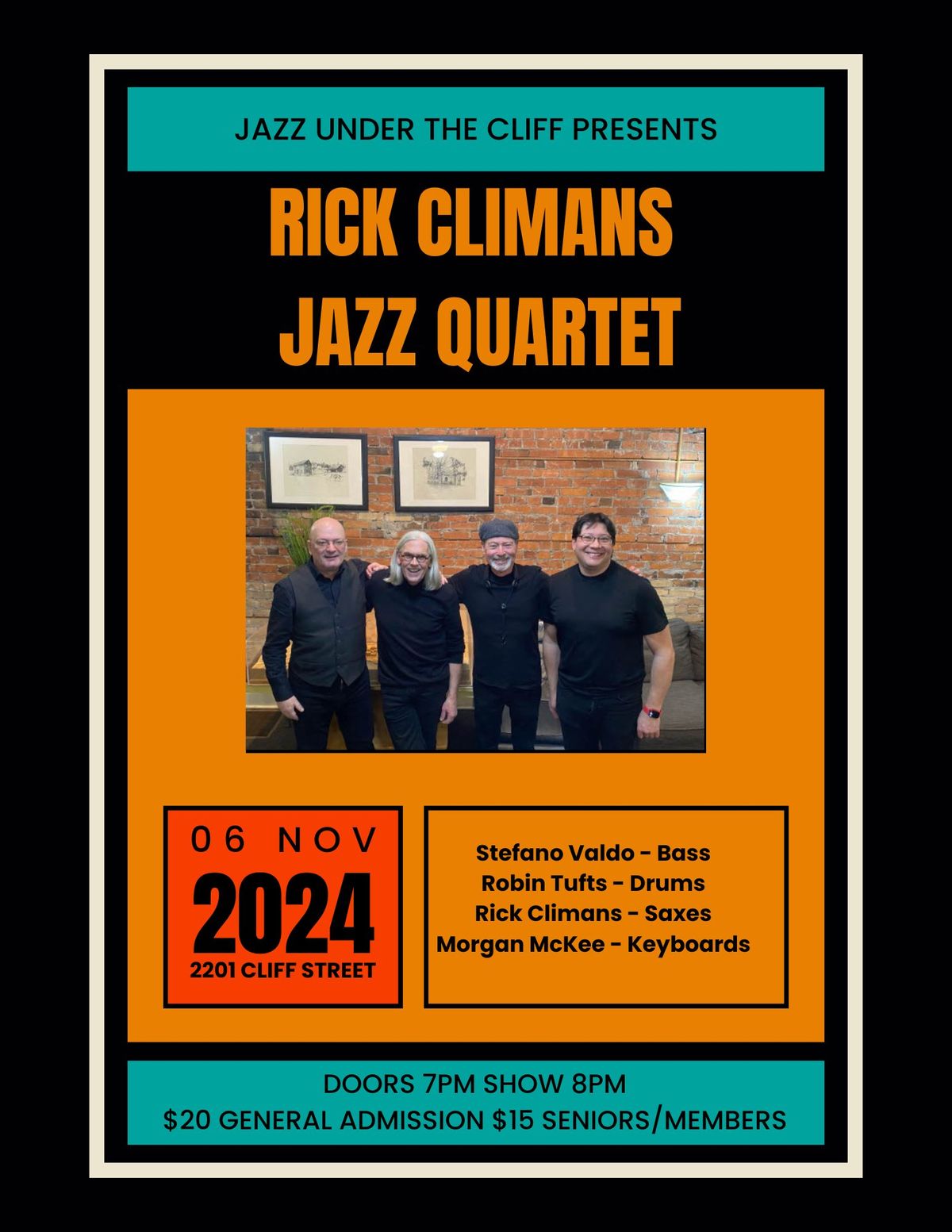 Jazz Under the Cliff presents: Rick Climans Jazz Quartet