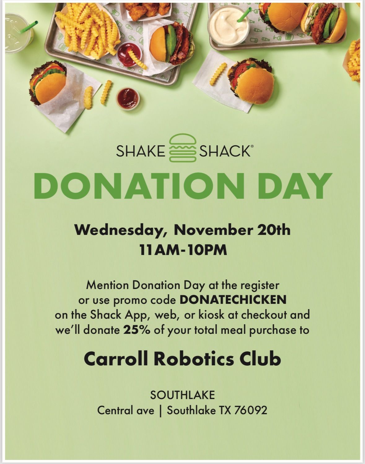 Shake Shack Fundraiser for Carroll Robotics