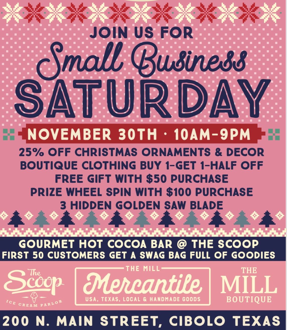 Small Business Saturday Nov 30th @The Mill Boutique and Mercantile 