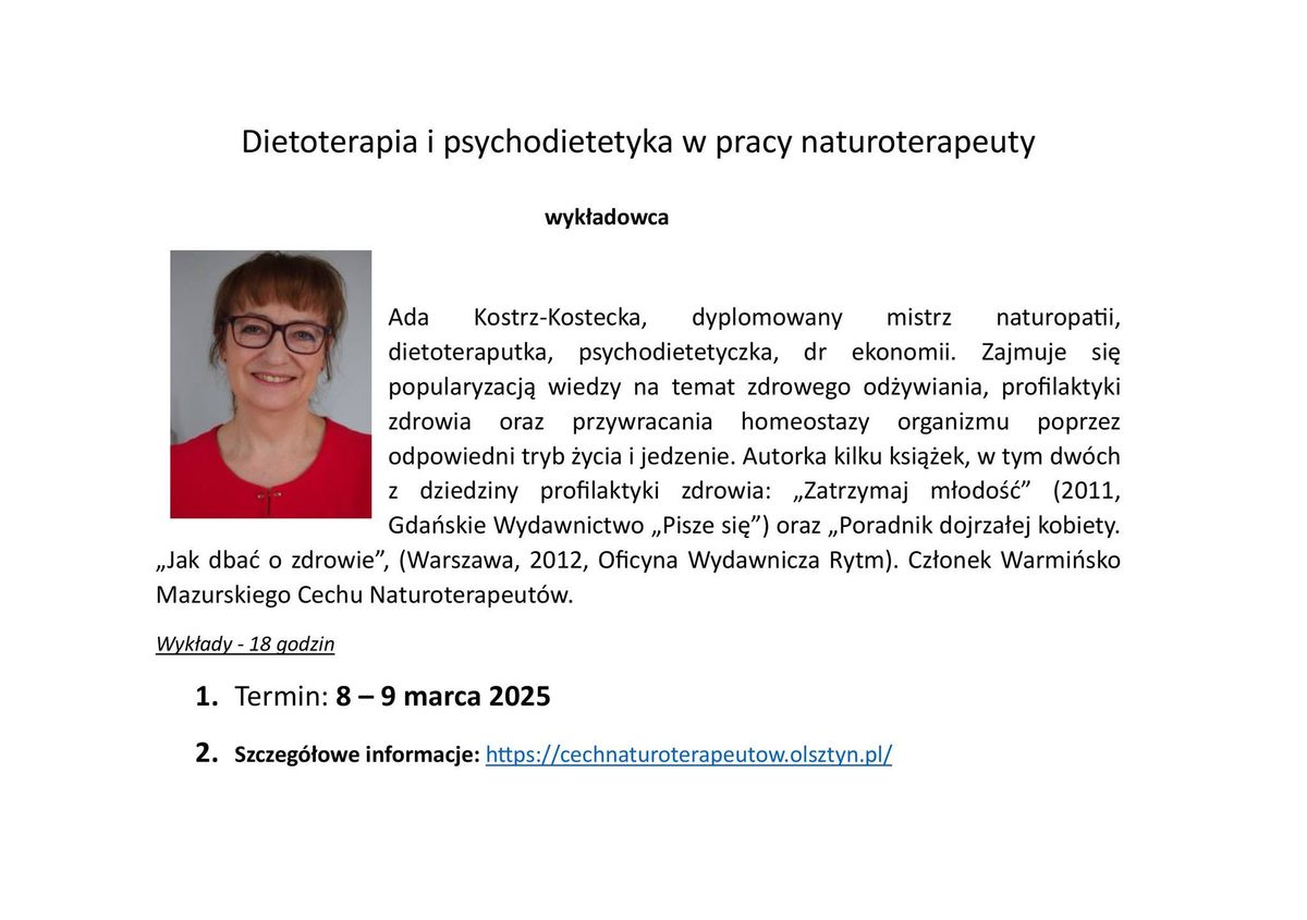 Dietoterapia i PSYCHODIETETYKA - kurs weekendowy