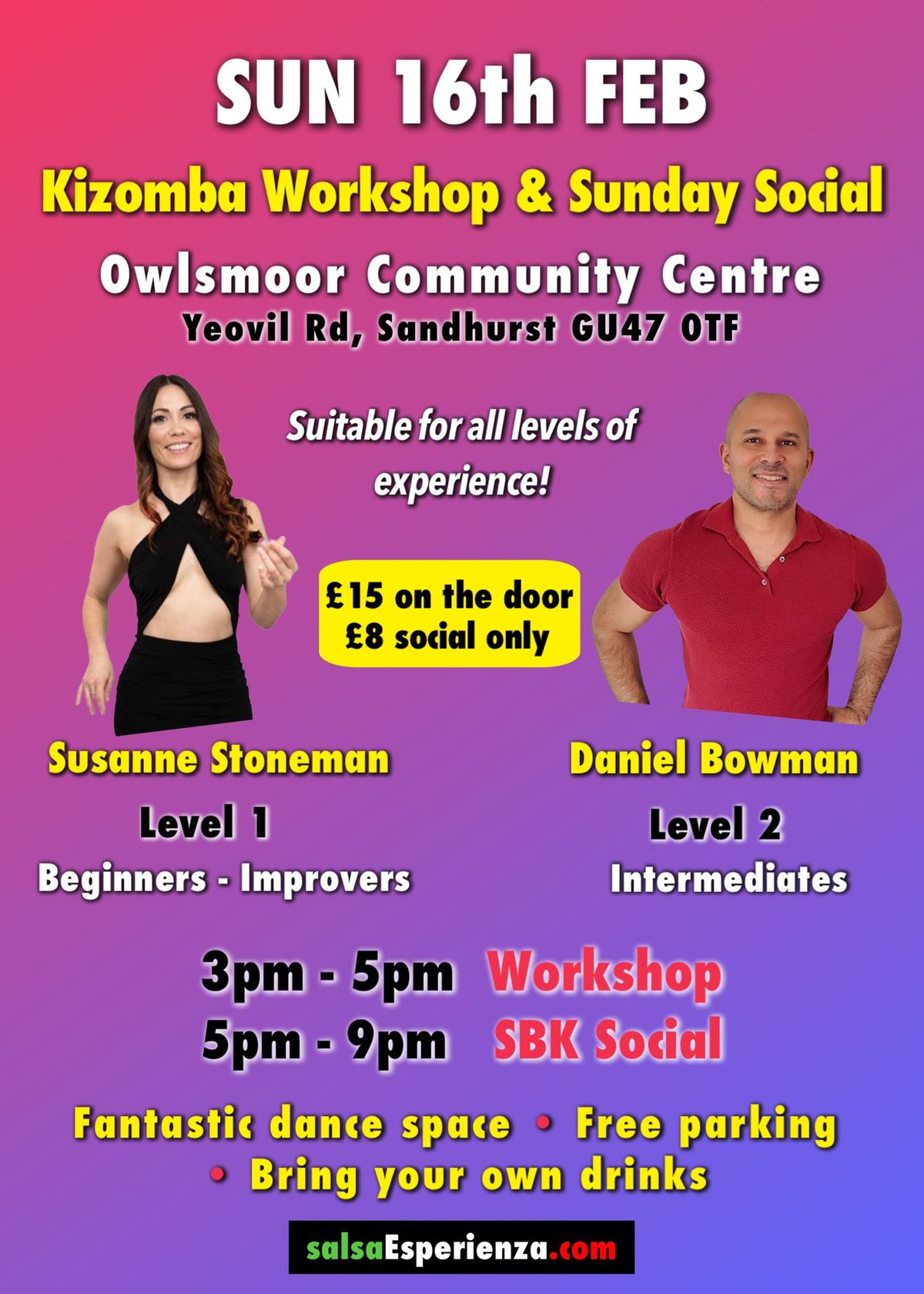 Kizomba Workshop & 4 hours of Social Dancing - SUN 16th FEB with Daniel Bowman & Susanne Stoneman