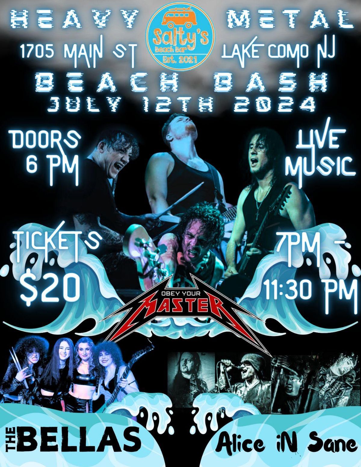 Obey Your Master @ Salty\u2019s Beach Bar w\/ Alice-In-Sane (Alice In Chains tribute) & The Bellas