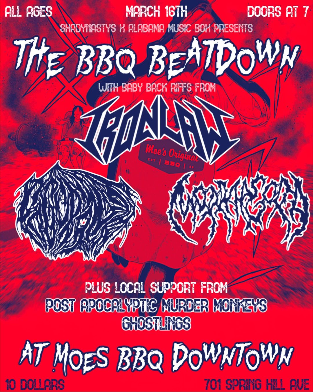 (3\/16) Ironlaw, Fogcrawler, Morraagora + more @ MOES BBQ DOWNTOWN