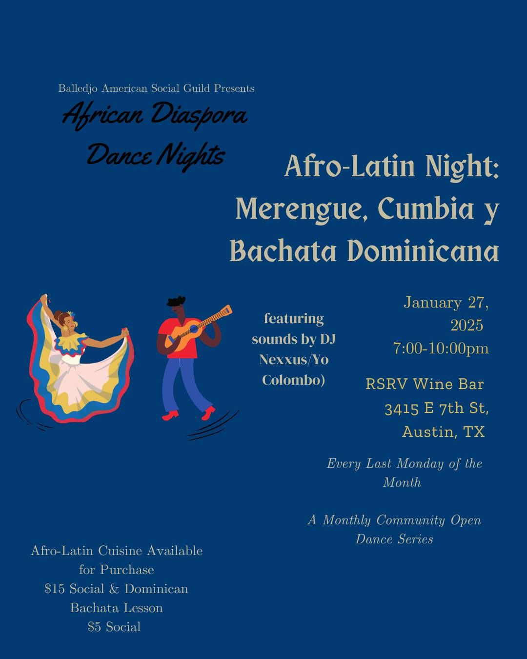 African Diaspora Dance Nights: Afro- Latin Night- Salsa, Cumbia, Merengue, Y Bachata Dominicana