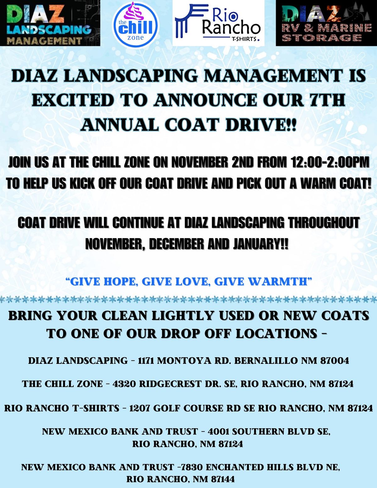 Coat Drive at The Chill Zone!!