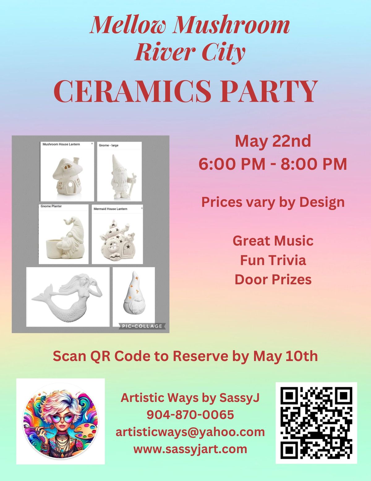 Mellow Mushroom River City, May 22nd, Ceramics Paint Party